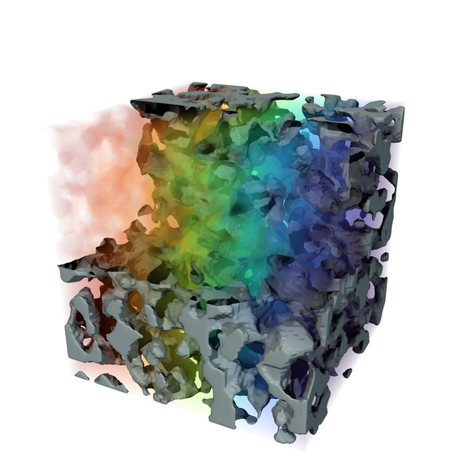 Computed example of Diffusivity on a synthetic porous material