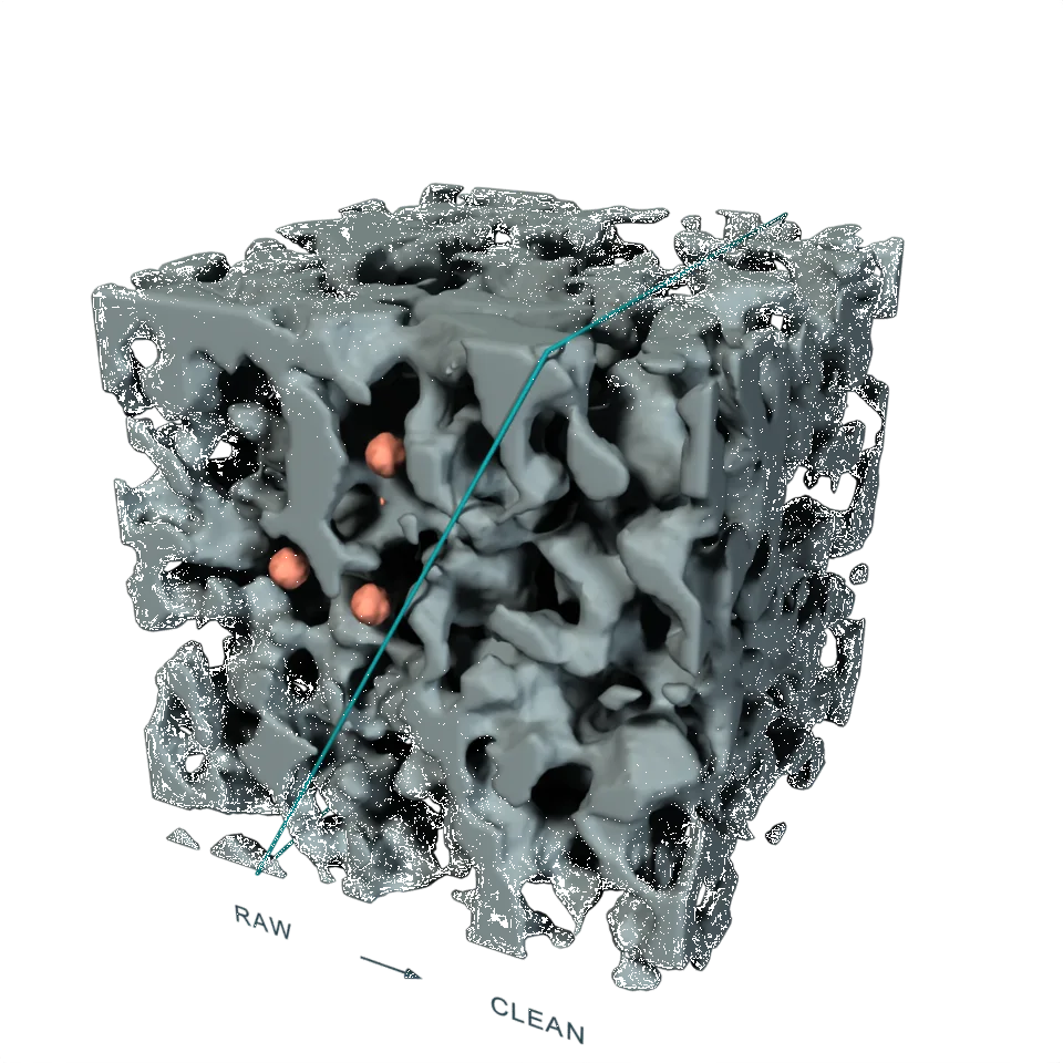 Computed example of Image Cleaning on a synthetic porous material