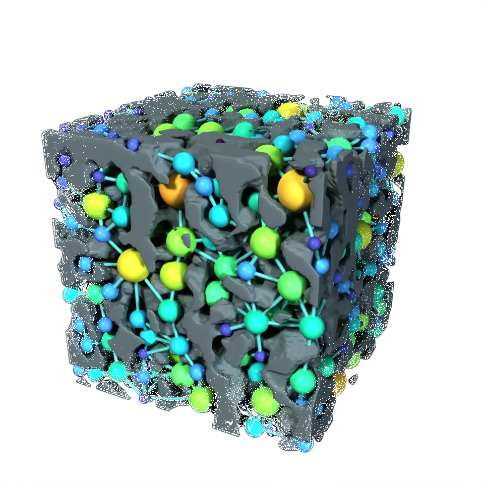 Computed example of Pore Network on a synthetic porous material