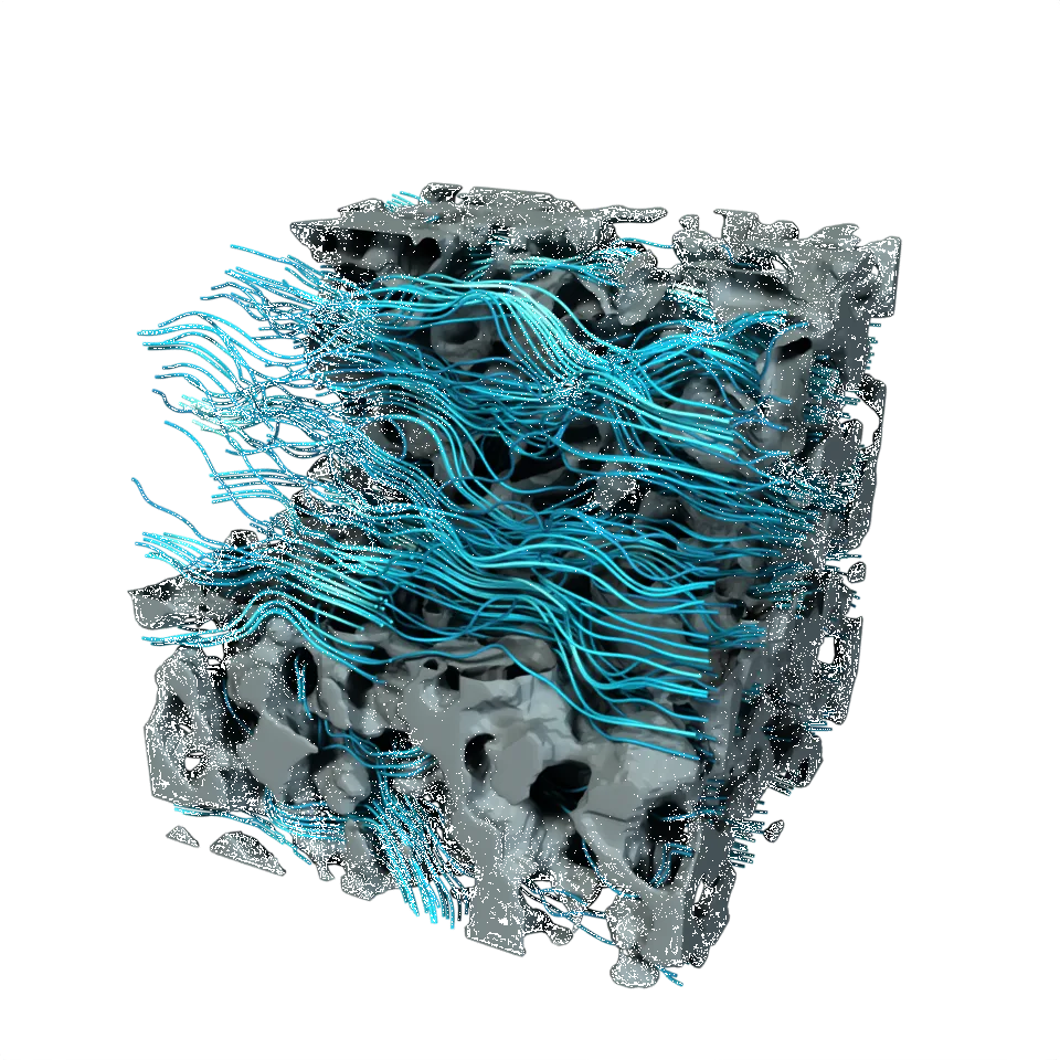 Computed example of Permeability on a synthetic porous material