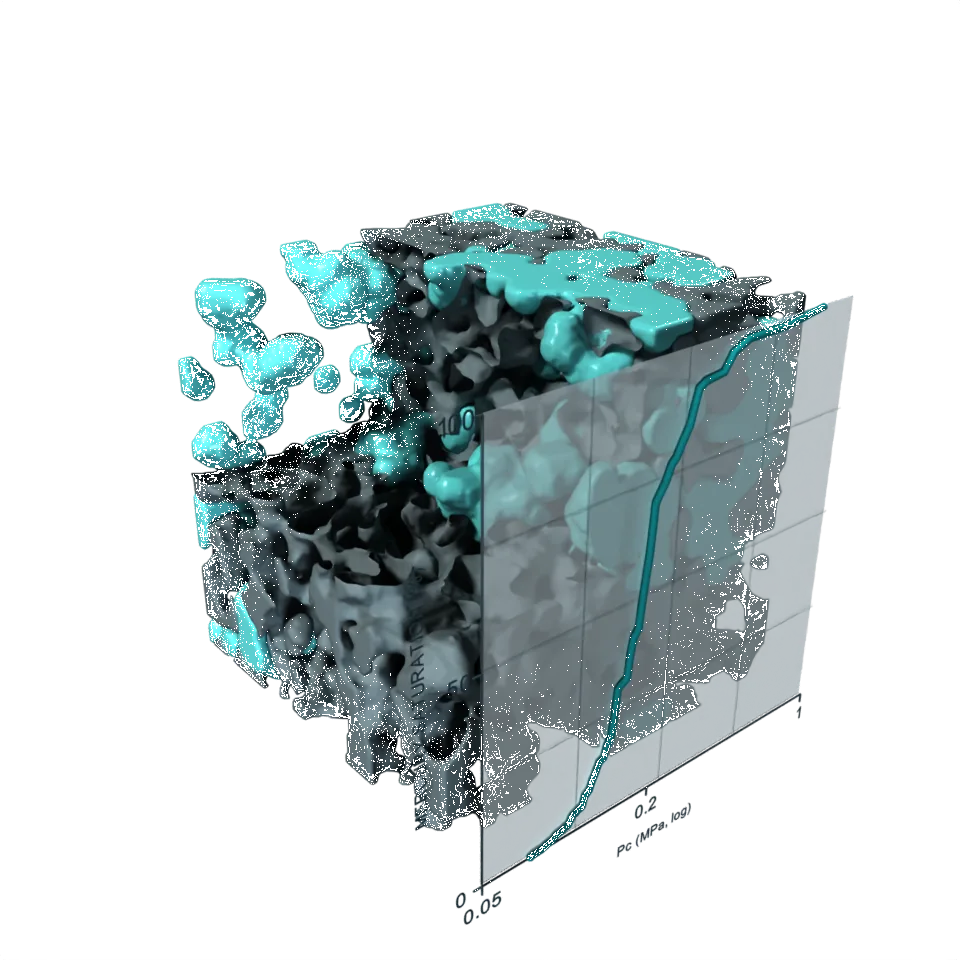 Computed example of Mercury Porosimetry on a synthetic porous material