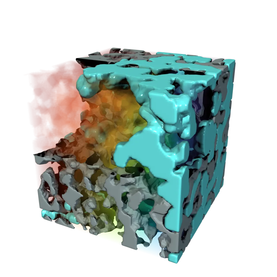 Computed example of Relative Diffusivity on a synthetic porous material