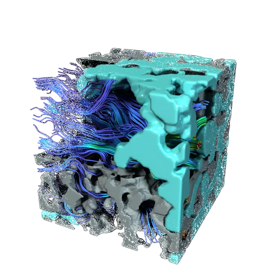 Computed example of Relative Permeability on a synthetic porous material