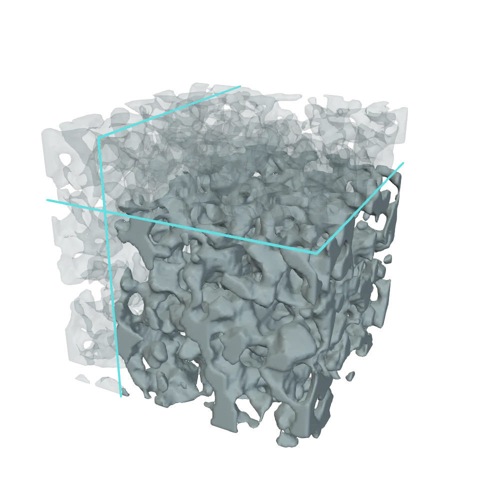 Computed example of Trimming on a synthetic porous material